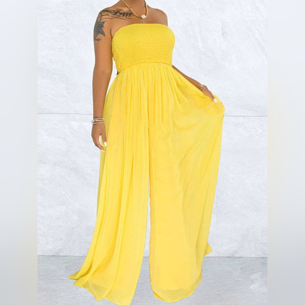 CUTE YELLOW TUBE TOP CHIFFON JUMPSUIT SIZE 2X - Picture 5 of 12